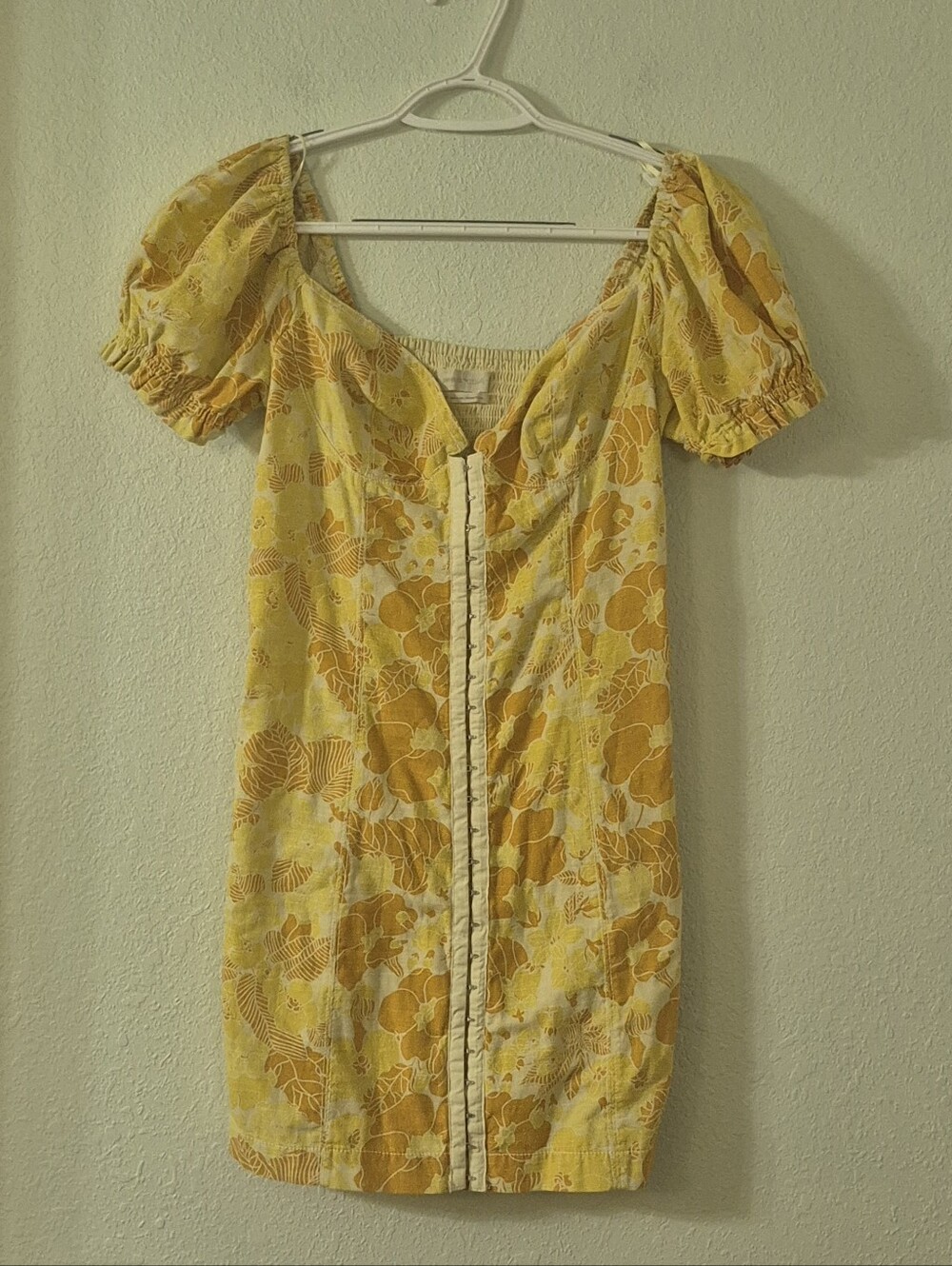 Urban Outfitters Yellow Floral Puff-Sleeve Tunic Dress